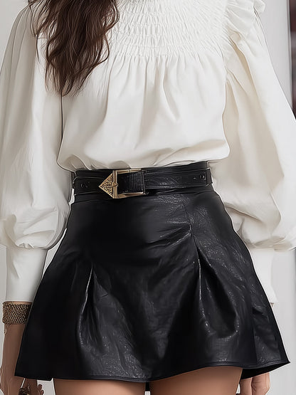 Vintage White Shirt - Stand Collar & Pleated Puff Sleeves